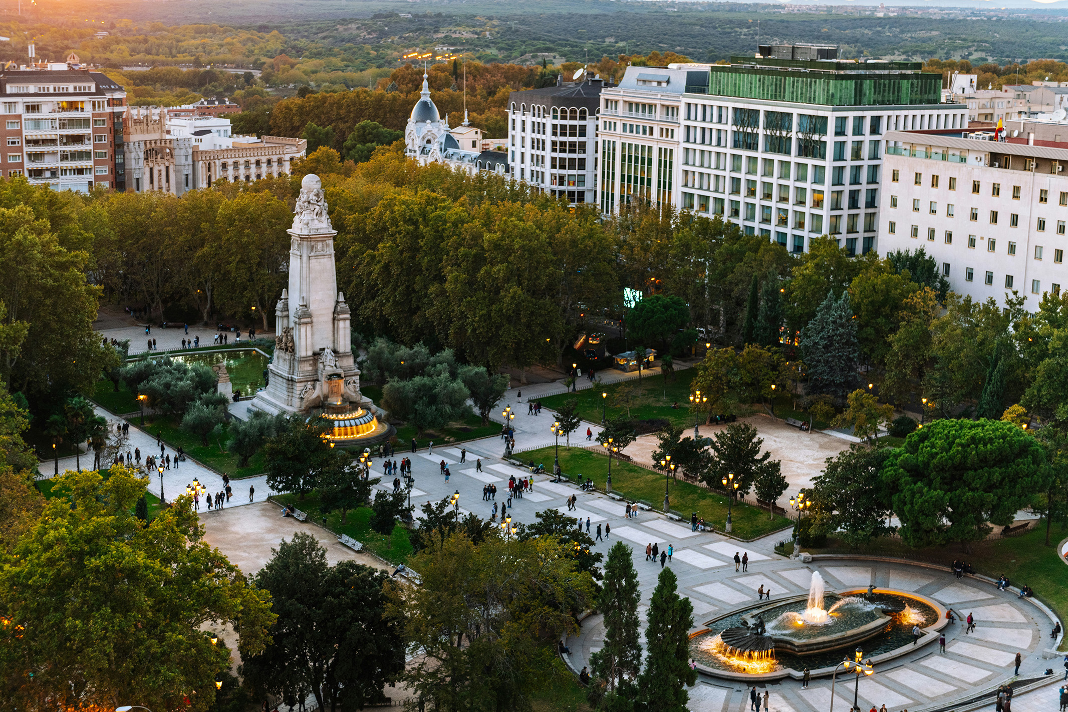 Plaza de España and central Madrid at dusk